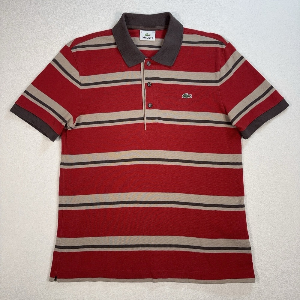 Lacoste Polo Shirt Men's S / 3 Red Stripe Logo 100% Cotton‎ Button Shirt